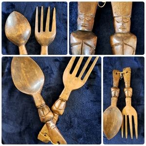 Wood Serving Utensils, Tiki Serving Utensils, Hawaiian Spoon and Fork, Polynesia